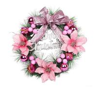 Corona colgante de invierno con bayas brillantes y efectos de nieve que transforma tu espacio en un país de las maravillas navideñas (rosa)