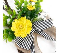 Corona colorida hecha a mano con elementos de conejo de Pascua y guirnalda de flores de seda para exhibición de temporada en el hogar (B)