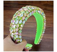 Corona Cumpleaños Boho magnífico full diamante acolchado cabra de cabeza barroca de lujo crystal hairbands for mujer Rhinestone Tiara Bling Accesorios for el cabello Corona(Candy green)