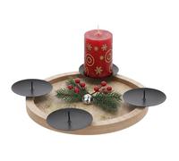 Corona de Adviento de madera pequeña para decorar uno mismo, 28 cm, candelabro redondo con 4 platos para velas, corona de Navidad, corona decorativa, candelabro de Adviento, decoración de Navidad