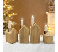 Corona de Adviento de madera - Portavelas alargado, moderno, forma de casa, con 4 soportes de aluminio, para Navidad, salón, mesa, decoración, para velas de 2,5 cm de diámetro