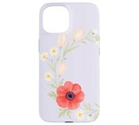 Corona de Amapola y Margaritas de Acuarela con Hojas y Detalles Florales Carcasa para iPhone 15