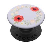 Corona de Amapola y Margaritas de Acuarela con Hojas y Detalles Florales PopSockets PopGrip Adhesivo