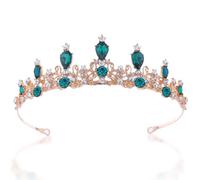 Corona de Boda Barroca, Verde Cristal Tiara, Nupcial Diadema de Vintage, Retro Diamante Cristalina Tocado de Novia Regalos Decoración Banquete Cosplay Cumpleaños Fiesta para Niña Mujer
