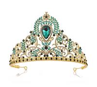Corona de bodas Cristal Crown Retro Crown Rhinestone Barroque Crown Tiara Party Accesorios para el cabello nupcial (color: rojo, tamaño: corona) (corona verde)