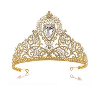 Corona de bodas Cristal Crown Retro Crown Rhinestone Barroque Crown Tiara Party Accesorios para el cabello nupcial (color: rojo, tamaño: corona) (corona blanca dorada)