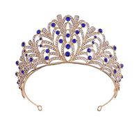 Corona de bodas Cristal Crown Retro Crown Rhinestone Barroque Crown Tiara Party Accesorios para el cabello nupcial (color: oro de rosa, tamaño: corona) (corona azul dorada)