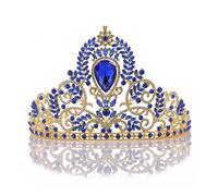 Corona de bodas Cristal Crown Retro Crown Rhinestone Barroque Crown Tiara Party Accesorios para el cabello nupcial (color: rojo, tamaño: corona) (corona azul real)