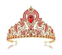 Corona de bodas Cristal Crown Retro Crown Rhinestone Barroque Crown Tiara Party Accesorios para el cabello nupcial (color: rojo, tamaño: corona) (corona roja)