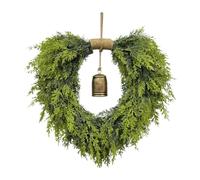 Corona de cedro de Navidad real, coronas artificiales de invierno para parte delantera con campana de pino redonda verde sintética, corazón de amor falso