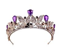 Corona de Color púrpura Dorada Tiara Cristal Corona Bridal Princesa Corona Accesorios de Boda Coseo de Moda Que Brilla la Forma de la Hoja de la Hoja Europea Reina Golden Crown