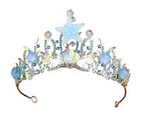 Corona de concha de flor de pez Starfish hecha a mano - Ocean-Inspired Princess Queen Hair Accessory, talla única, Madera de agar