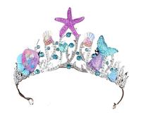 Corona de concha de flor de pez Starfish hecha a mano - Ocean-Inspired Princess Queen Hair Accessory, talla única, Madera de agar