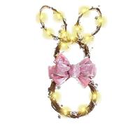 Corona de conejo de Pascua, corona de conejo de temporada, corona de ramitas de conejo, elegante corona tejida con lazo LED para decoración de pared