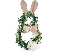 Corona de conejo de Pascua de 45 cm, decoración colgante de puerta delantera artificial para primavera, TPE resistente a la decoloración, adorno floral para entrada del hogar