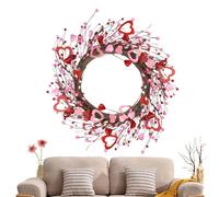 Corona de corazón para el día de San Valentín - Decoración artificial para puerta de granja, acento romántico de vacaciones | Exhibición de celebración de arreglo de bayas de quince pulgadas para fies