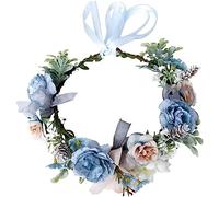 Corona de corona de flores de guirnalda nupcial, diadema de corona de playa bohemia corona de flores azules artificiales corona de guirnalda de Halo