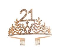 Corona De Cumpleaños La Reina 6 16 18 21 30 50 Cinta Tiara Cristal Princesa Bar Mitzvah Fiesta Aniversario Decoración Suministros FáCil De Usar(Rose Gold 21)