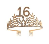Corona De Cumpleaños La Reina 6 16 18 21 30 50 Cinta Tiara Cristal Princesa Bar Mitzvah Fiesta Aniversario Decoración Suministros FáCil De Usar(Rose Gold 16)