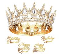Corona de cumpleaños para mujer y niña, corona de princesa, corona de reina, corona de cristal, para tartas, 4 decoraciones de pastel de cumpleaños de Happy Birthday