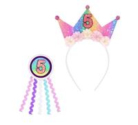 Corona de cumpleaños para niños, gorra e insignia de fiesta, decoraciones de 5º cumpleaños, coronas de feliz cumpleaños, diadema con purpurina para el pelo, tiara de princesa de flores de 5 años para