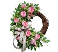 Corona de estilo peonía con arco de mariposa y construcción compuesta de plástico de tela para decoración del jardín del hogar
