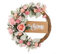 Corona de eucalipto hecha a mano con reflejos de rosas un hermoso acento para el hogar (rosa)
