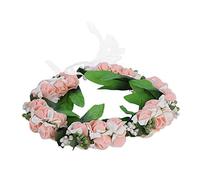 Corona de flores artificiales corona guirnalda diadema ajustable cómodo tocado nupcial accesorios para el cabello para fotografía de fiesta de boda plástico de espuma rosa blanco (Rosácea)