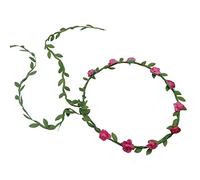 Corona de flores bohemia, corona de flores para novia, diadema con hojas, corona de flores, corona ajustable, cinta para el pelo, para festivales, fiestas, bodas, playa, 17 cm, rojo rosa
