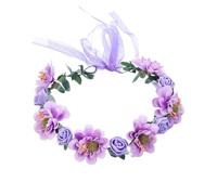 Corona de Flores Corona de flores, diademas con y hojas, accesorios boda, guirnalda floral for niñas, rosas, tocado nupcial tipo halo(Purple)