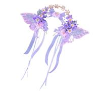 Corona de flores de imitación 3D hecha a mano con diseño de mariposa y borlas para boda y fotografía