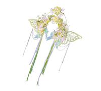 Corona de flores de imitación 3D hecha a mano con diseño de mariposa y borlas para boda y fotografía