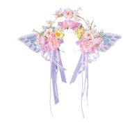 Corona de flores de imitación 3D hecha a mano con diseño de mariposa y borlas para boda y fotografía