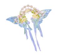 Corona de flores de imitación 3D hecha a mano con diseño de mariposa y borlas para boda y fotografía