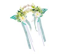 Corona de flores de imitación 3D hecha a mano con diseño de mariposa y borlas para boda y fotografía