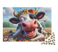 Corona de Flores de Vaca Feliz Puzzle Imposible,desafío for Adults Animales Entretenimiento Creativo 1000 Piezas Obra De Arte De Juego De para Adultos Y Niños 52x38cm/1000pcs