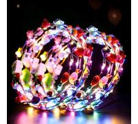 Corona de flores LED para la cabeza 12 piezas con cadenas de linternas brillantes Joyería para el cabello para mujeres y niños Diadema multicolor Adecuada para Halloween, bodas, celebraciones