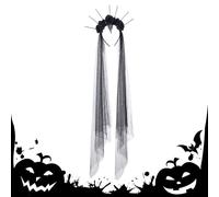Corona de flores negras - Diadema gótica con velo, accesorio para de Halloween | Tiara de rosas hecha a mano que completa looks festivos, pieza temática de disfraz con detalle de malla p