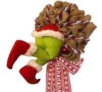 Corona de Grinch, Estola de ladrón de Navidad, Corona de arpillera de Navidad, Corona de Navidad, decoración de Navidad, Exquisita Guirnalda de Corona de Papá para Interiores y Exteriores (30 * 40CM)