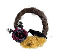 Corona de Halloween con cuervo: flores de rama muerta realistas para | Cuervo realista, ramas muertas, mezcla de flores, espeluznante, perfecto para fiestas de Halloween