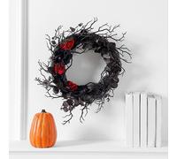 Corona de Halloween negra para puerta con corona de rosas rojas