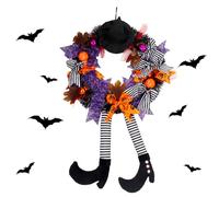 Corona De Halloween para Puerta Delantera Decoración De Puerta Altura Total 60 Cm con Sombrero De Pierna Calabaza Decoración Halloween Halloween Guirnalda De Bruja