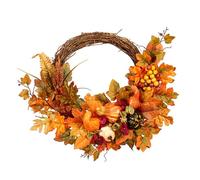 Corona de Hojas de Arce de Calabaza, Corona de simulación de otoño de Halloween 17.72 Pulgadas Impermeables Vidas al Agua para Interiores al Aire Libre