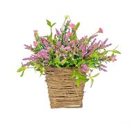 Corona de hortensias color crema, cesta de flores artificiales, guirnalda de seda de ratán para colgar en la puerta delantera, adorno victoriano vintage para primavera y verano, letrero de porche y