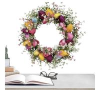 Corona de huevo de Pascua - 45 cm, flores de primavera, coronas de Pascua para puerta delantera, letrero de bienvenida floral artificial para interiores y exteriores, sala de estar, ventana, pared