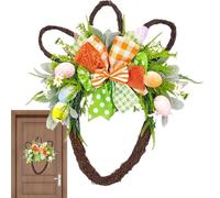 Corona de Huevos de Pascua, Coronas de Pascua para Puerta Principal,Coronas de Puerta en Forma de Cabeza de Conejo, decoración de Pascua, Corona de Primavera - Panel de Puerta de ratán Natural,