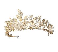 Corona de joyas Hermosa tiara Corona de boda accesorios para el cabello para el cabello adecuados para fiesta de disfraces de cumpleaños de graduación (Guld A)
