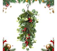 Corona de lágrima de Navidad con aguja de pino artificial | Corona de Navidad para puerta de porche delantero, casa de campo, patio, chimenea, escaleras, ventana, pared A