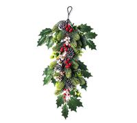 Corona de lágrima de Navidad de ABS con aguja de pino artificial | Corona navideña de plástico ABS para decoración de pared para granja, garaje, jardín, patio, chimenea, escaleras