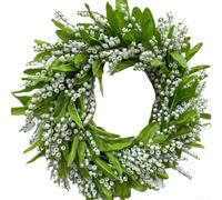 Corona de lirio de primavera del valle, arreglo floral artificial de plástico con bayas para decoración del hogar y boda (40 cm)